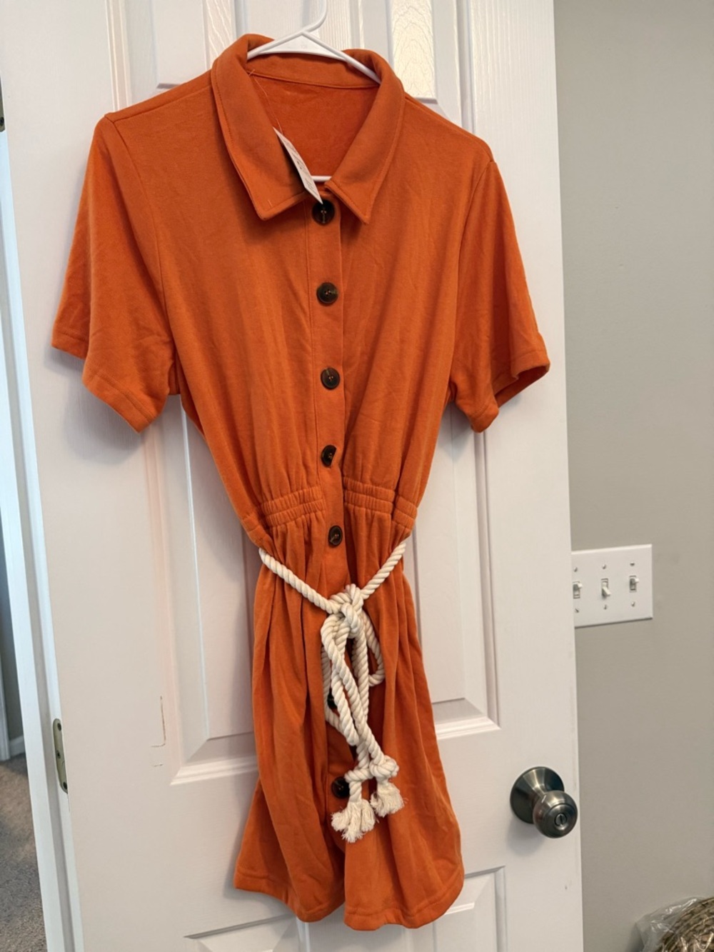 Cupshe Orange Button-Front Mini Dress with Rope Belt - Picture 5 of 12